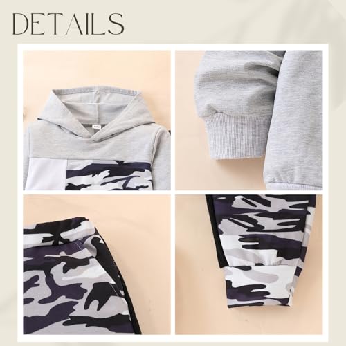 Image of 2-6T Toddler Baby Boy Clothes Long Sleeve Hooded Pullover Colorblock Sweatshirt + Pants 2pcs Fall Winter Outfit Set