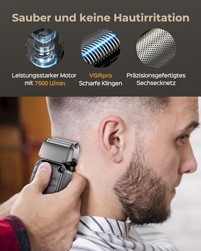 VGRPRO Haarschneidemaschine Profi &Trimmer Set, Wasserdichtes Elektrorasierer Folienrasierer, Kabellos zum Haarschneider, 4-Gang-Einstellung, LED-Batterieanzeige, Für Bart Friseur oder Heimgebrauch