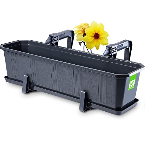 KADAX Blumenkasten 60 cm mit Griffen, Anthrazit – Pflanzkasten mit Untersetzer, rechteckiger Blumentopf aus Kunststoff, Pflanzgefäß für Innen- und Außenbereiche, Balkon und Terrasse