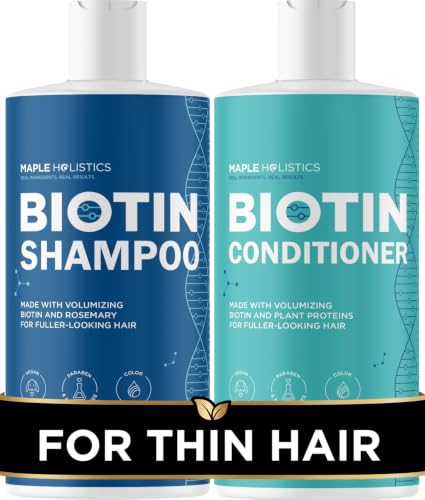 Rosemary Biotin Shampoo and Conditioner Set - Volumizing Shampoo and Conditioner for Thinning Hair for Women & Men with Nourishing B Vitamins - Color Safe Sulfate Paraben & Silicone Free (8 Fl Oz)