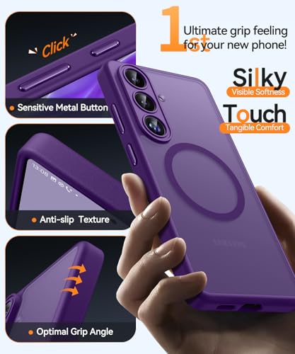Image of CANSHN Designed for Samsung Galaxy S26 Case (6.3 inch), Upgraded [Full Camera Protection] [Compatible with Magsafe] [Translucent Matte] Shockproof Protective Phone Cover, Deep Purple