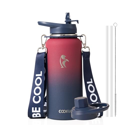Image of Coolflask 32 oz Water Bottle Insulated Stainless Steel with Strap