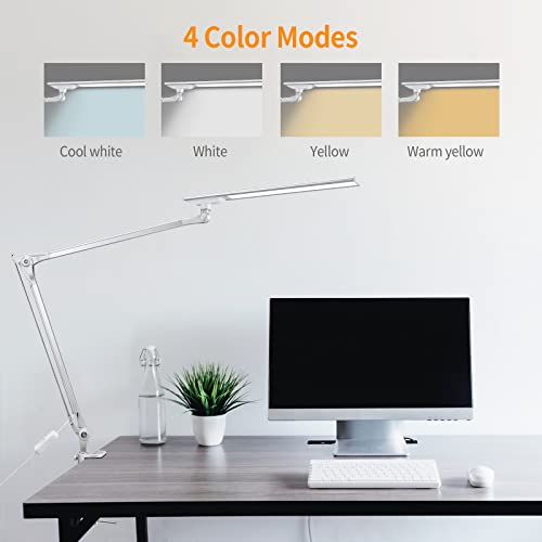 Phive Led Architect Desk Lamp, Clamp On Drafting Table Lamp, Eye-Caring Metal Swing Arm Workbench Lamp, Dimmable, 4 Color Modes - Great For Office, Task, Reading, Drawing (Upgraded Version), Silver #TOP1