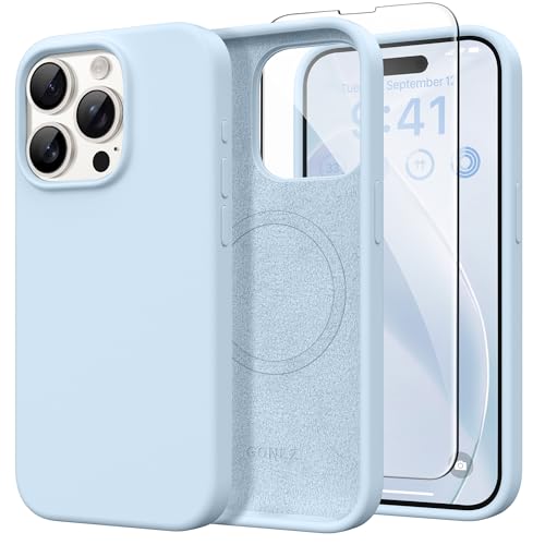 GONEZ Magnetic for iPhone 15 Pro Max Case [Compatible with MagSafe] Anti-Scratch Microfiber Lining & Screen Protector Shockproof Slim Phone Silicone Cover 6.7 inch Blue