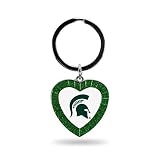 Rico Industries NCAA Michigan State Spartans NCAA Rhinestone Heart Colored Keychain, Green, 3-inches in Length