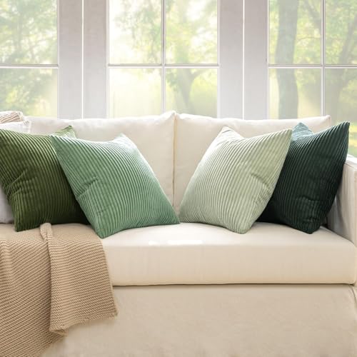 Image of MIULEE Boho Farmhouse Sage Green Throw Pillow Covers 22x22 Inch Set of 4 Mordern Nordic Cushion Covers Soft Corduroy Spring Home Decor for Couch Bed Sofa Living Room Forest Green