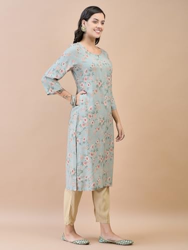Image of Shree Women Liva (Rayon) White Floral Print Kurta