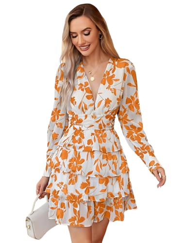 Leriya Fashion Women’s V-Neck Floral Print Ruffle Long Sleeve A-L...