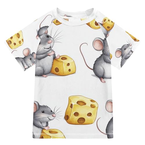 Boys Short Sleeve T-Shirts Cheese Rat Mouse Rashguard Kids Swim Shirts Sun UPF 50+ - Main Image