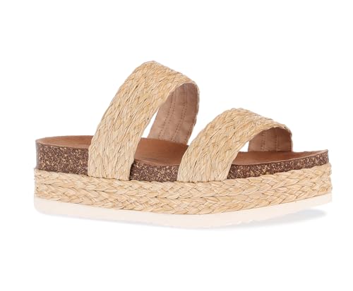 Image of Women'S Wide Foot Platform Sandals Slides Espadrilles Sandals Flatform Slippers Casual Platform Slides for Women Wide Foot Footbed Open Toe Wedges Sandals