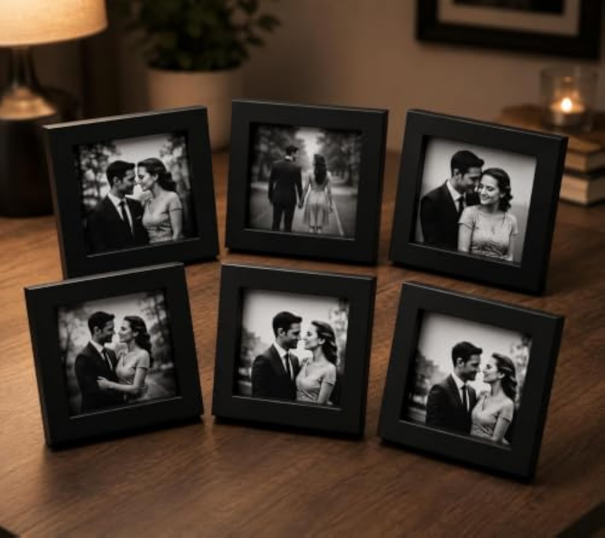 Black Photo Frames for 4x4 inch Photos, Set of 6