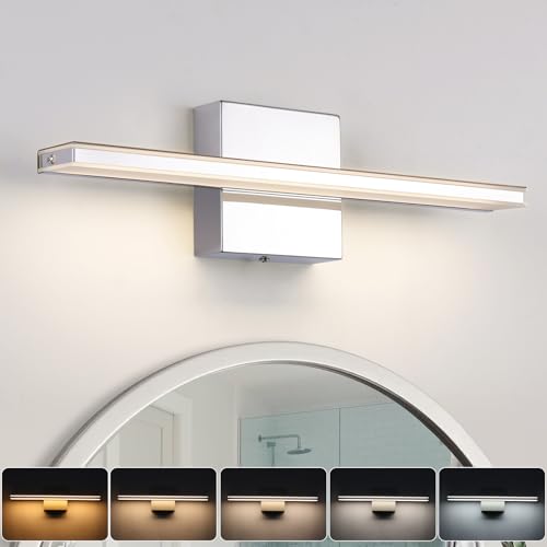 BRIVOLART Modern Bathroom Vanity Light 15.7 inch 12W Dimmable 5CCT Led Bath Lights Fixture Over Mirror, Chrome Vanity Light for Bathroom Mirror Cabinets