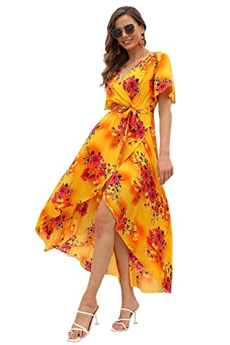 Image of VintageClothing Women's Wrap V Neck Floral Summer Dresses High Low Maxi Casual