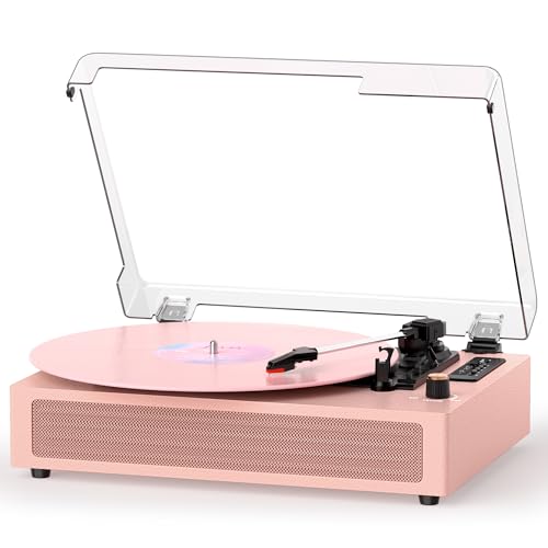 Pink Bluetooth Record Player with Built-In Speakers