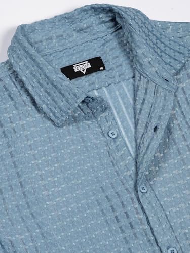 Image of Thomas Scott Men's | Solid | Textured Fabric | Full Sleeve | Slim Fit | Polyester-Blend | Spread Collar | Casual Shirt