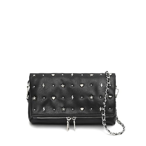 MISAKO Maco bolso bandolera con solapa y detalles metálicos Mujer - Maco Negro 13x22x4cm