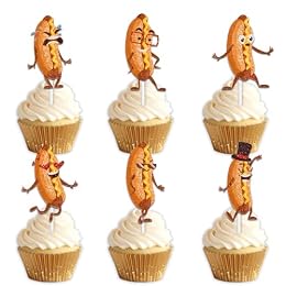 18pcs Glitter Dessert Cupcake Topper Pick for Cute Hot Dog Theme Decorations Men Women Happy Birthday Party Decor Supplies