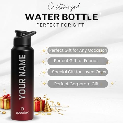 Image of Speedex Engraved Name Stainless Steel Sipper Water Bottle 1 Ltr - Customised Personalised Bottle for Kids & Adults, School, Gym, Sports, Black, Set of 1 (Black Wine, Set Of 1)