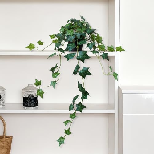 HIFORESTAR Fake English Ivy Artificial Plants with Pots - Realistic