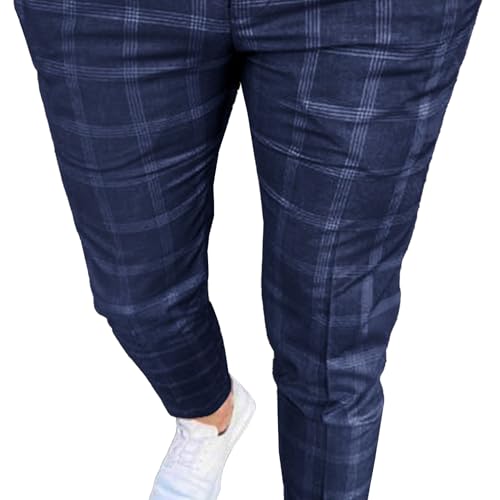 Men Checked Printed Pants Plaid Casual Slim Fit Stretch Pants Plaid Men's Classic Fit Flat Front Dress Pants3