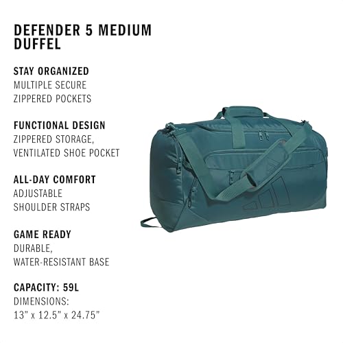 Image of adidas Defender 5 Duffel Bag for Sports, Gym and Travel, Preloved Teal Green /Black, OSFA