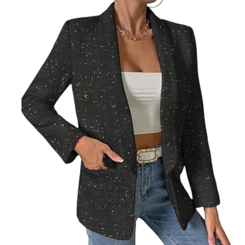 Tweed Blazers for Women Business Casual Long Sleeve Double Breasted Jackets Open Front Elegant Work Office Suits4