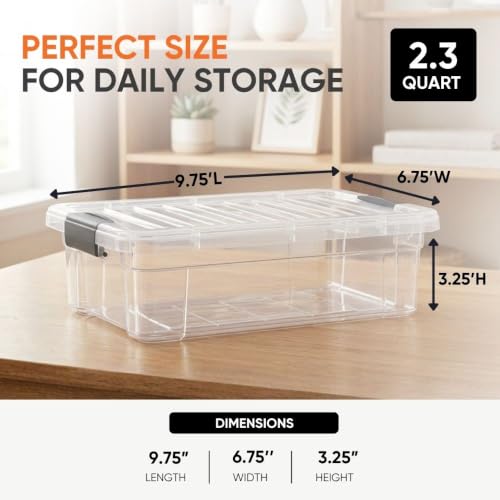 Image of Superio 2.3 Quart Clear Plastic Storage Containers with Lids, Stackable Organizer Bins, BPA-Free Storage Boxes for Home, Office, Dorm & Classroom, 8 Pack