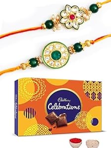 CraftVatika Combo Of 2 Rakhi For Brother With Cadbury Chocolate Gifts Combo Set,Brother Rakhi Set,Cadbury Rakshabandhan Bhai Bhabhi Hamper Greeting Card,Set Of 2 Rakhi