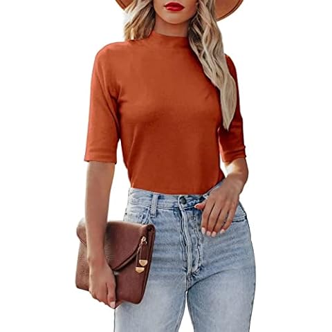 Dressmine Ladies Plain Polo Turtle Roll Neck Tunic Top Jumper Slim Fitted Short Sleeve T-Shirt Caramel Large Cover