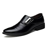 Seakee Men's Business Slip-on Dress Shoes Semi-formal Oxford(Black) US 10.5