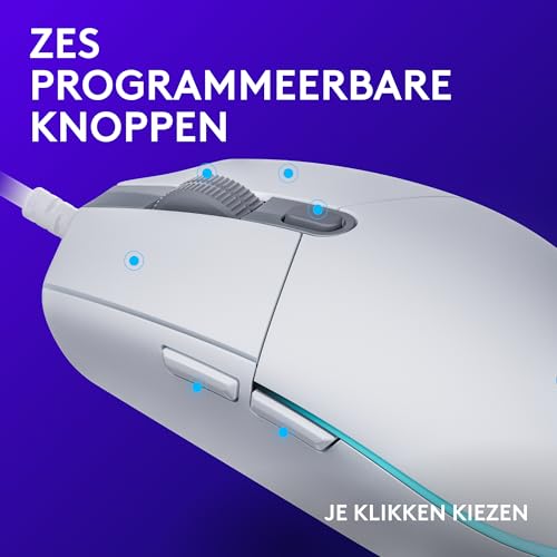 Logitech G203 Lightsync Gaming Muis met Aanpasbare RGB-verlichting, 6 Programmeerbare Knoppen, Gaming Grade Sensor, 8K DPI Tracking, Lichtgewicht - Wit - Afbeelding 4