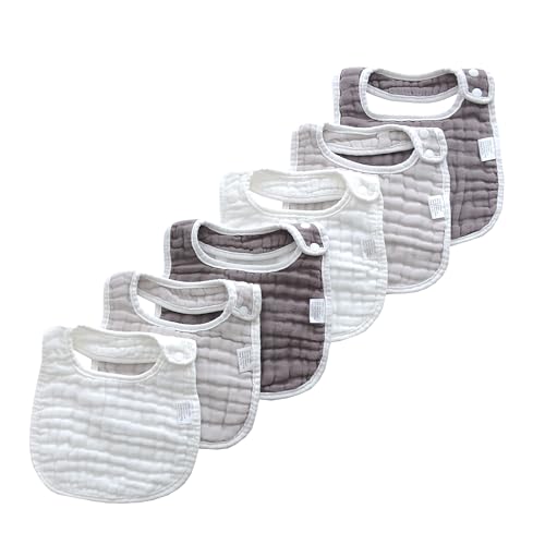 Image of MUKIN Baby Muslin Bibs and Burp Cloths, 6 Pack, Soft Absorbent Cotton, Adjustable