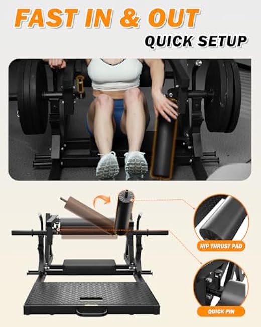 HT01 Hip Thrust Machine, 800LBS Plate-Loaded Glute Drive with Band Peg, Heavy Duty Glute Bridge Machine with Weight Holder, Butt Exercise Equipment for Glute Muscles Building