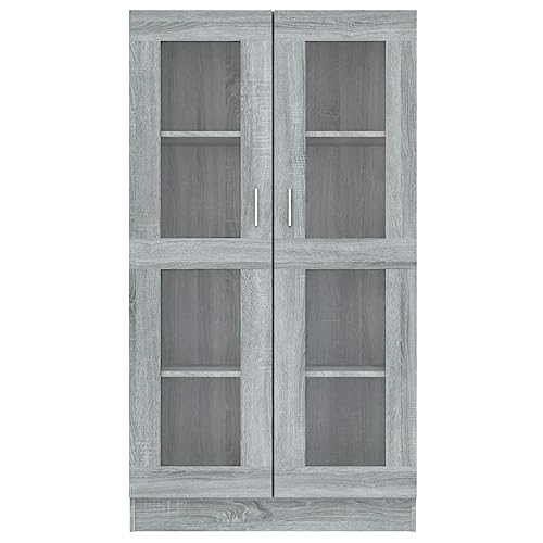 Generic Vitrine en Chêne avec Portes en Verre, Armoire de Rangement Haute avec étagères Réglables, Vitrine en Grain de Bois pour Salon, Bureau et...