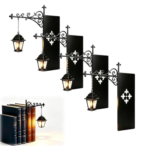 Miniature Hanging Lantern for Bookshelf Library Lantern Decorative Bookshelf Lighting Warm LED Book Shelf Light for Reading Corner Home Library Decor Gift for Book Lovers (4 Book Light)