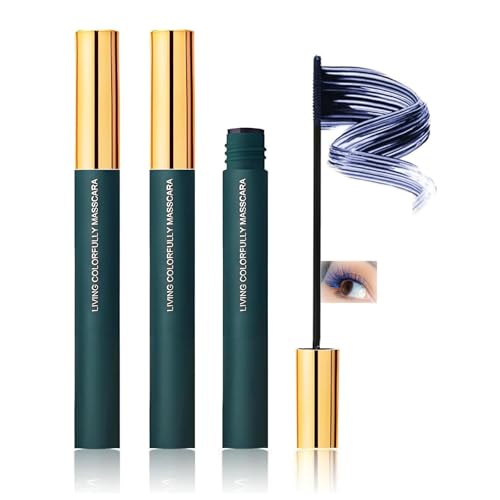 2PCS Waterproof Mascara – Long-Lasting Volumizing & Lengthening Lash Formula – Smudge-Proof & Flake-Free – Soft Fiber Brush for Sensitive Eyes – Lightweight Natural Look(Blue2)