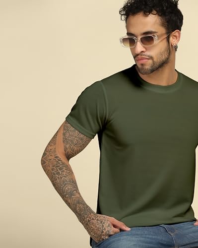 Image of VastraVibes Cotton Regular Fit T-Shirt Round Neck Casual Mens Plain Tshirt