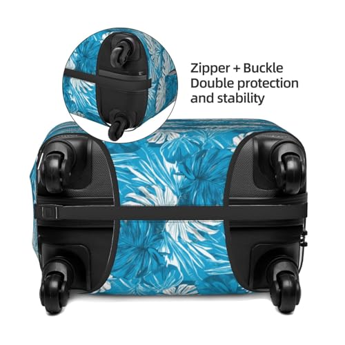 Luggage Cover Protector - Blue and White Tropical Plants Print Fit 22-24 Inch Suitcase Covers for Luggage3