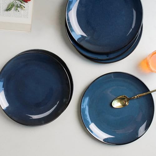 Image of The Earth Store Handcrafted Galaxy Blue 6 Piece 10 Inch Ceramic Dinner Plates Microwave & Dishwasher Safe Ceramic Plates for Dinner | Full Plates Set of 6 | Dinner Full Plates