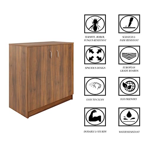 Image of VIKI | Shoe Rack with Doors, Shoe Storage,Shoe Cabinet for Hallway, Organizer Unit for Entryway, Width 80cms, Brussel Walnut Colour | 1 Year Warranty