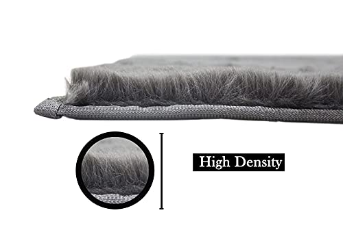 Image of Luxe Home Rabbit Fur Soild RunnerSuper Soft, Anti-Slip, Washable, Rectangle, for Livingroom Rug, in Bedroom Bedside Runner (Grey, 2x5 Feet)