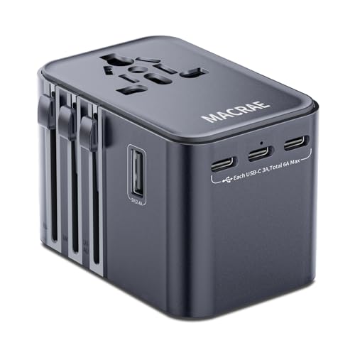 Image of Universal Travel Adapter Worldwide with 3 USB C and 2 USB A Ports, MACRAE Universal European Plug Adaptor US to World, International Power Adapter for EU, USA, UK, Australia, Thailand, Matte Black