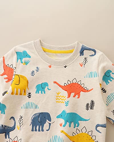 Image of Popshion Toddler Boys Sweatshirts Dinosaur Long Sleeve Pullover Crewneck Shirts Cartoon Tee Sport Tops for Kids 1-8T