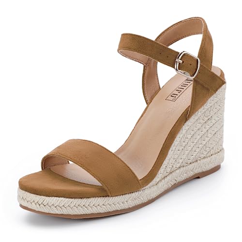Image of IDIFU IN4 Espadrille Wedge Sandals for Women Open Toe Ankle Strap Platform Wedges Heels Causal Summer Wedge Shoes Comfortable Espadrilles Wedges