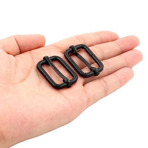 BIKICOCO Metal Slide Adjuster Buckle Tri-Glides with Movable Center Bar, for Straps, 1 x 0.6 Inch, Black, Pack of 20