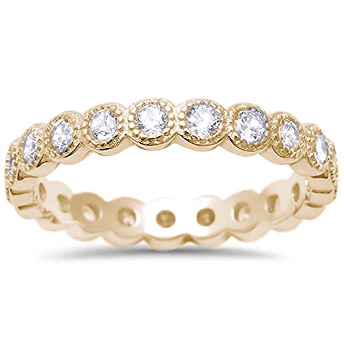 Oxford Diamond Co Yellow Gold Plated CZ Antique Style Bezel Set Eternity Stackable .925 Sterling Silver Ring Sizes 10
