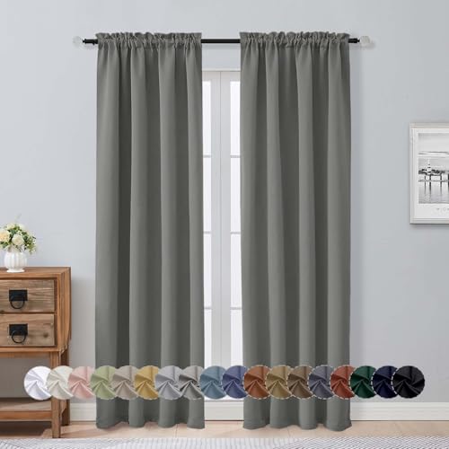 Image of Aiyufeng Light Grey Blackout Curtains for Bedroom 84 Inch Length 2 Panels Set, Solid Thermal Insulated Privacy Living Room Window Treatment Curtains Blackout Drapes, W40 x L84 Inch, Light Grey