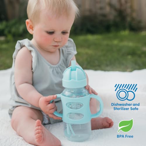 Dr. Brown's Wide-Neck Sippy Straw Bottle with Handles, Gray & Green, 2-Pack | Teach baby straw-sipping skills, weighted straw lets them drink in any direction, 100% silicone handles, 9 oz, 6m+ - image 6