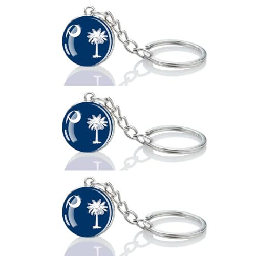 LLBFHH 3 Pcs South Carolina State Flag Key Chain,Cool Keychain