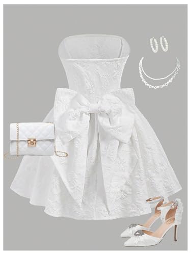 SHENHE Girl's Big Bow Strapless Dress A Line Flowy Textured Flower Fit and Flare Party Dresses3